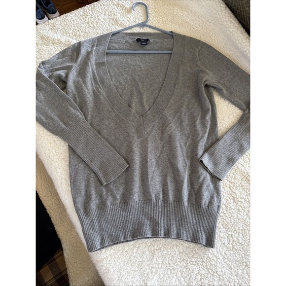 Gap Cashmere/Cotton Sweater V Neck Women M Gray Preppy Comfy - Picture 7 of 12